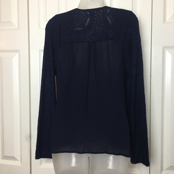 Flowers of Romance Embroidered Navy Faux Wrap Top - Picture 3 of 8